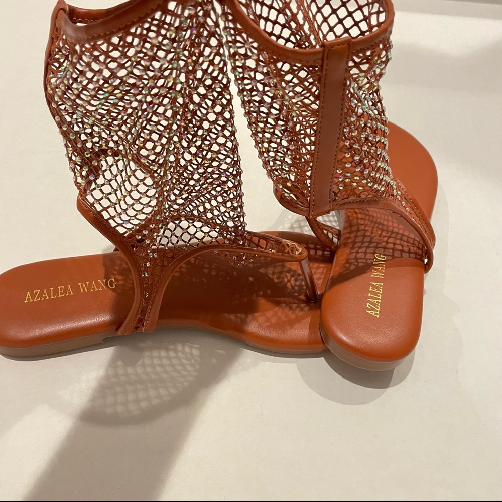 AZALEA WANG - Flat Mesh Flip-flops Rhinestone Sandals - Picture 6 of 9